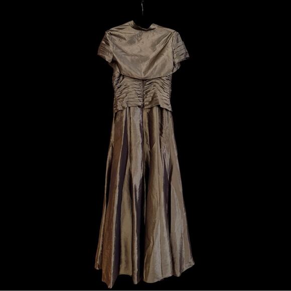 KM Collections Beaded Olive Green Taffeta Gown - Picture 3 of 8